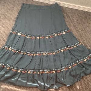 Anthropologie Embroidered Tiered Midi Skirt